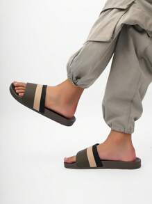 2025 New Heavy-Duty Striped Slippers For Women, Suitable For Indoor/Outdoor, Bathroom, Beach, Non-Slip Strap Slide Sandals