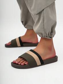 2025 New Heavy-Duty Striped Slippers For Women, Suitable For Indoor/Outdoor, Bathroom, Beach, Non-Slip Strap Slide Sandals