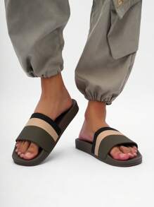 2025 New Heavy-Duty Striped Slippers For Women, Suitable For Indoor/Outdoor, Bathroom, Beach, Non-Slip Strap Slide Sandals