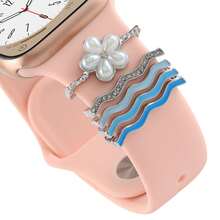 5pcs/Set Universal Silicone Watch Band Decorative Ring Compatible With Apple Watch Bands - Silver - View 14