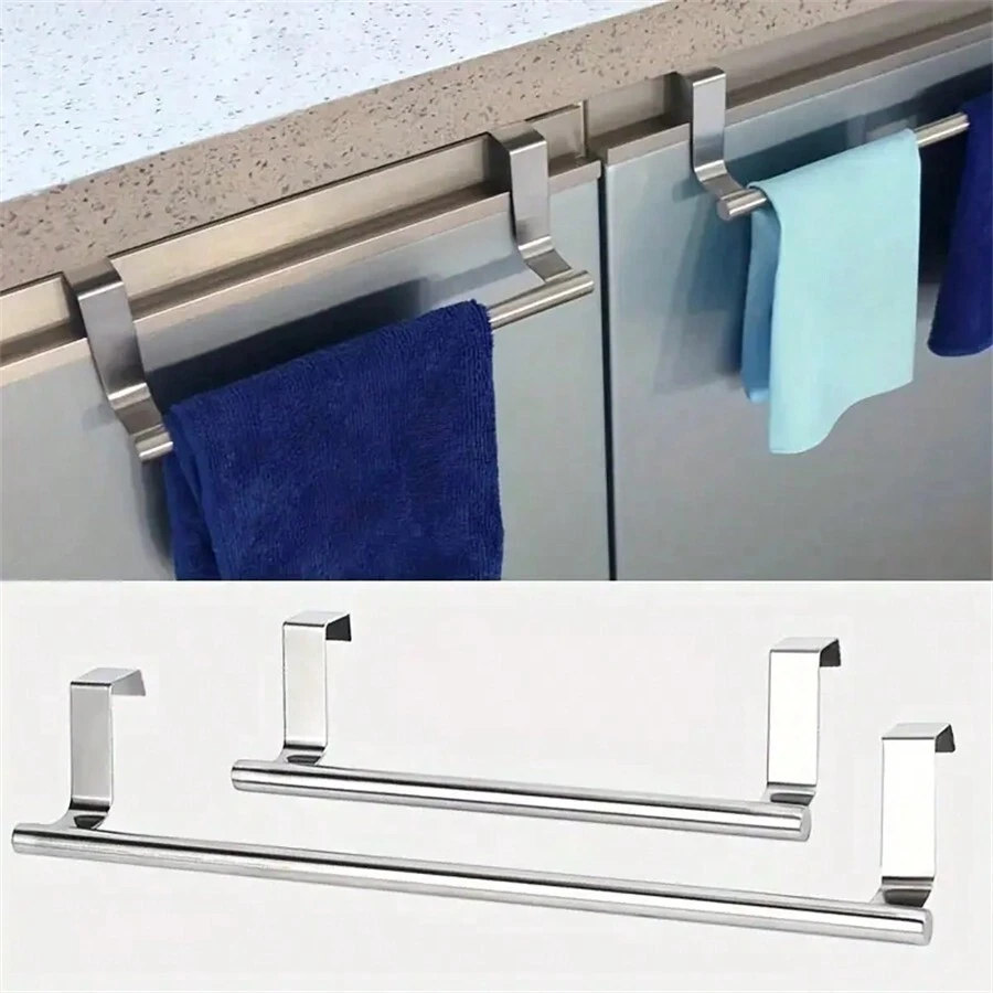 Towel Rack Over Door Towel Bar Hanging Holder Stainless Steel Bathroom Kitchen Cabinet Towel Rag Rack - Silver - View 1