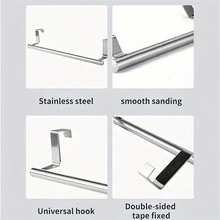 Towel Rack Over Door Towel Bar Hanging Holder Stainless Steel Bathroom Kitchen Cabinet Towel Rag Rack - Silver - View 9