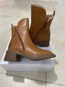 2023 Spring Autumn Winter New Vintage Women's Round Toe Double Zipper Boots, Ankle Length