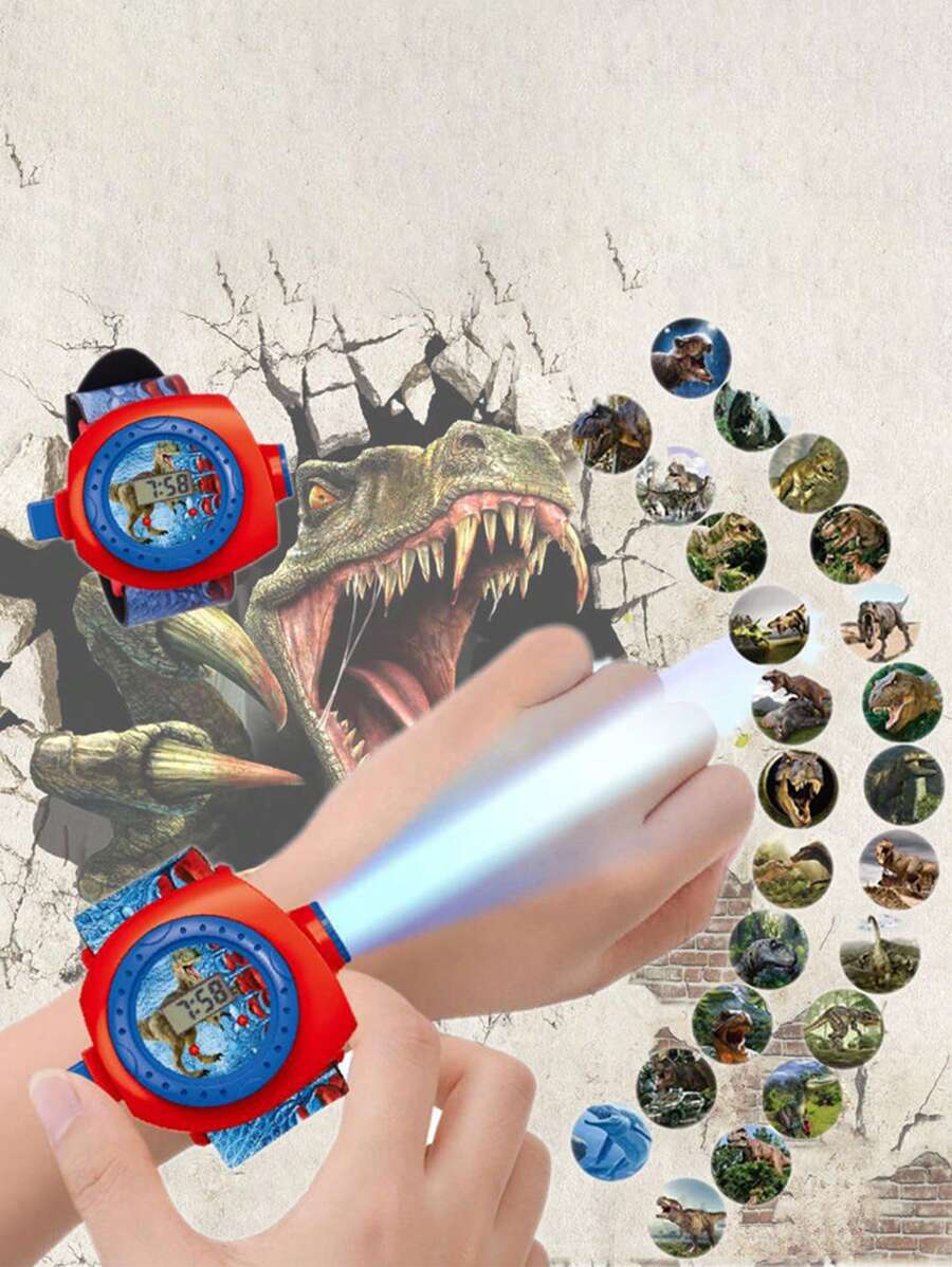 Reloj digital electrónico con proyección de 24 patrones de dibujos animados en 3D de dinosaurio