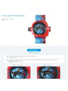 Reloj digital electrónico con proyección de 24 patrones de dibujos animados en 3D de dinosaurio - Rojo - Ver 5