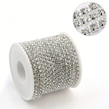 10 Yardas / 1 Yarda Se Cierran Con Cristal De Diamantes De Imitación En Cadena Clara Con Base Plateada Y Copa De Cobre, Cadena De Diamantes De Imitación En Accesorios De Costura Para Prendas De Vestir - Base de plata Cristal AB - Ver 5