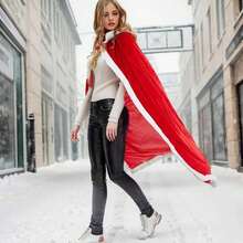 1pc Fuzzy Trim Tie Front Christmas Costume Cape Robe - Red - View 4