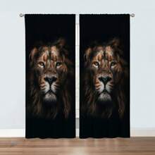 2pcs Lion Print Curtain - Multicolor - View 1
