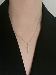 1個風格925純銀吊墜項鍊,鑲有石裝飾,男女皆宜休閒配戴