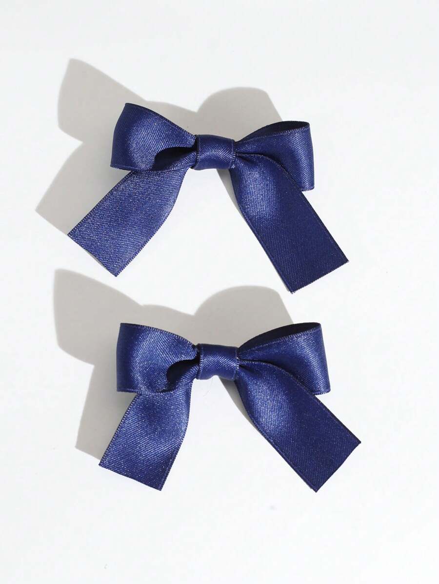 2 cái/bộ Y2K Phong cách Của phụ nữ Sáng bóng Xa ten Kẹp tóc nơ , Thanh lịch Và Dễ thương Mặc hàng ngày , Thích hợp Cho bữa tiệc Ăn mặc  Hoặc Nhảy Buổi tiệc Phù hợp - Màu xanh hải quân - Xem 1