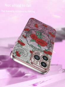 新款电镀工艺防摔手机壳，含闪卡、3D彩绘玫瑰及一套手机壳，兼容/三星/小米/OPPO/vivo，国际版，非国内版 - 粉色 - 查看 3