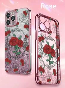 新款电镀工艺防摔手机壳，含闪卡、3D彩绘玫瑰及一套手机壳，兼容/三星/小米/OPPO/vivo，国际版，非国内版 - 粉色 - 查看 1