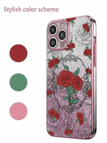 新款电镀工艺防摔手机壳，含闪卡、3D彩绘玫瑰及一套手机壳，兼容/三星/小米/OPPO/vivo，国际版，非国内版 - 粉色 - 查看 4