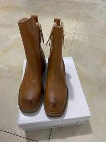 2023 Spring Autumn Winter New Vintage Women's Round Toe Double Zipper Boots, Ankle Length