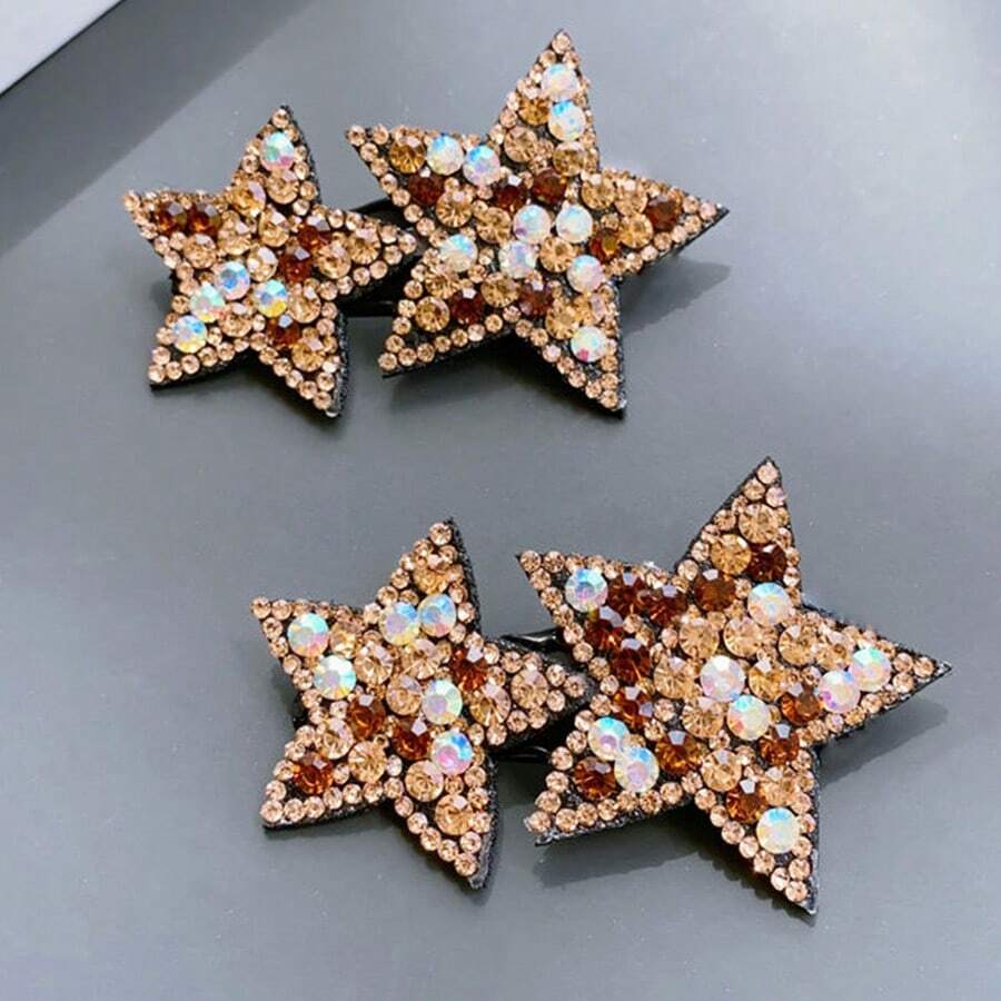 2入組兒童劍魚夾和寶寶女孩可愛的鑲有水鑽的星形髮夾,髮飾