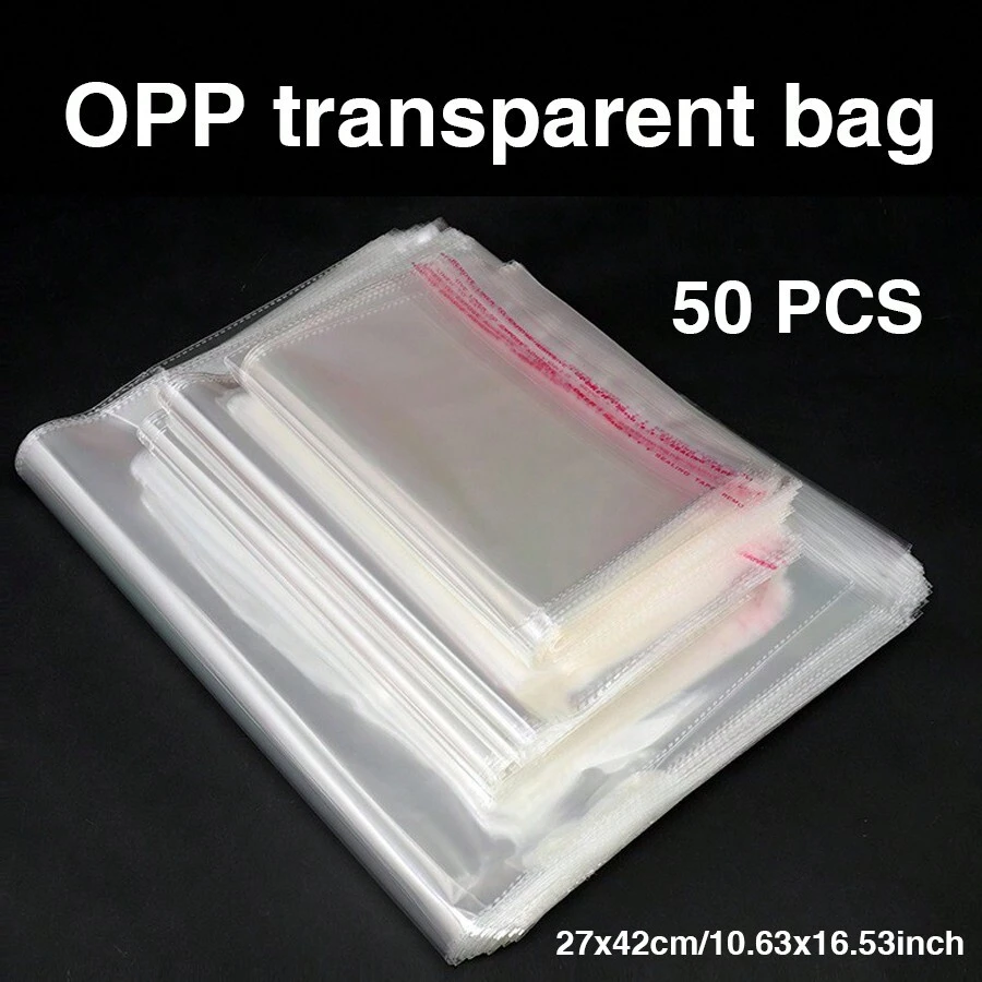 50個自封式opp塑料袋,適用於日常必需品、衣服、珠寶、書籍和玩具包裝