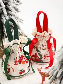 1入聖誕禮品袋，聖誕夜蘋果袋，聖誕禮品糖果帆布袋