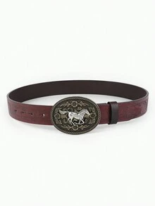 1 條男士西部牛仔復古休閒腰帶 - 酒紅色 - 查看 3