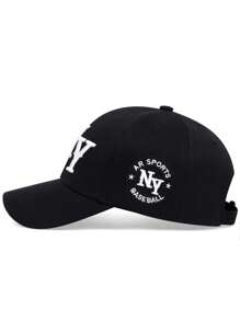 1pc Men's Fashionable Alphabet Embroidery Baseball Cap, New York, Sun Protection And Adjustable, Suitable For Traveling, Parties And Beach Activities In Spring And Autumn Street - Black - View 3