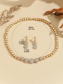 3入組/套鍍金全鑲鑽石圓頸鏈和耳環套裝,豪華婚禮珠寶套裝