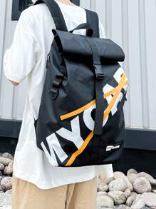 New Arrival Fashionable Casual Men'S Shoulder Bag With Flap Cover, Coated Waterproof Fabric, Suitable For Vacation, Traveling, Shopping, Business Trip, School Or Outdoor Activities. Flap Backpack School Bag Bookbag Black Bag Casual Daypack Valentines Gifts For Men - Black - View 2