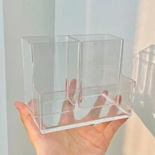 1pc Multifunctional Acrylic Pen Holder Organizer Transparent Office Storage Box - Clear - View 1