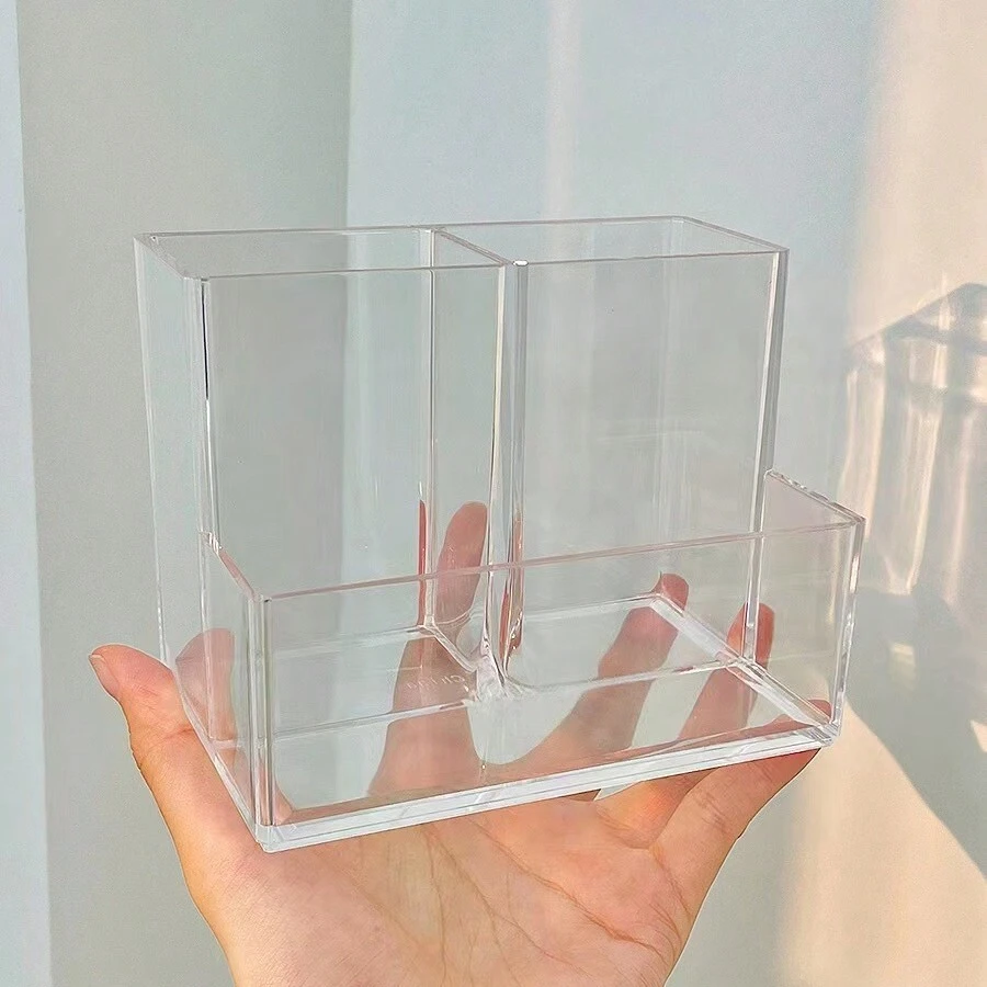 1pc Multifunctional Acrylic Pen Holder Organizer Transparent Office Storage Box - Clear - View 1