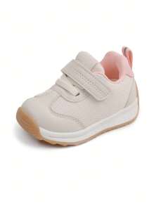 1pair Of Back To School Fashionable And Versatile Little Girls' White Sneakers, Breathable Mesh Sports Shoes Suitable For All Seasons - Pink - View 7