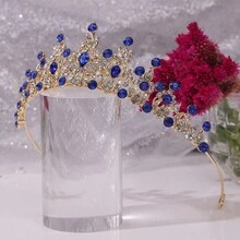 1入組韓式幾何形狀金冠,鑲有水晶鑽石,適用於女性婚禮、派對、禮儀、聖誕節、感恩節、日常穿著,並作為家人、女友、母親等的禮物