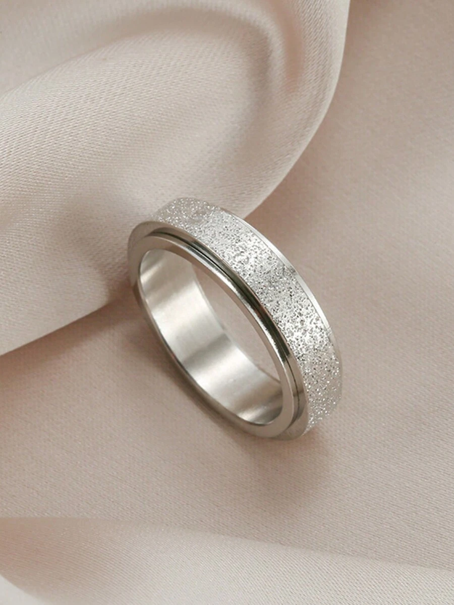 1 Miếng Đơn giản & Đúng mốt Thép không gỉ Mờ Có thể xoay Nhẫn Đối với Mỗi ngày Thiết yếu , Giảm bớt căng thẳng - Bạc - Xem 1