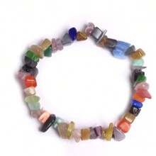 Natural Stone Bracelet Crystal Healing Chip Chain Bracelets ,Gemstone Polished Asymmetrical Crystals Stone - Multicolor - View 8
