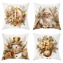 4入組聖誕老人雪人蠟燭金色抱枕套,聖誕新奇抱枕套,絲絨裝飾靠枕套45×45cm/18"×18",適用於聖誕派對客廳臥室沙發床裝飾,送禮佳品 - 金色 - 查看 1