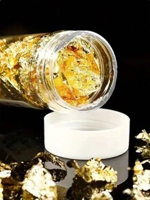 1 件/2 克金箔碎片装饰，金色闪亮设计，带有金箔碎片和不对称金片，适用于美甲、3D 闪光装饰指甲用品指甲饰指甲宝石 - 金色 - 查看 2