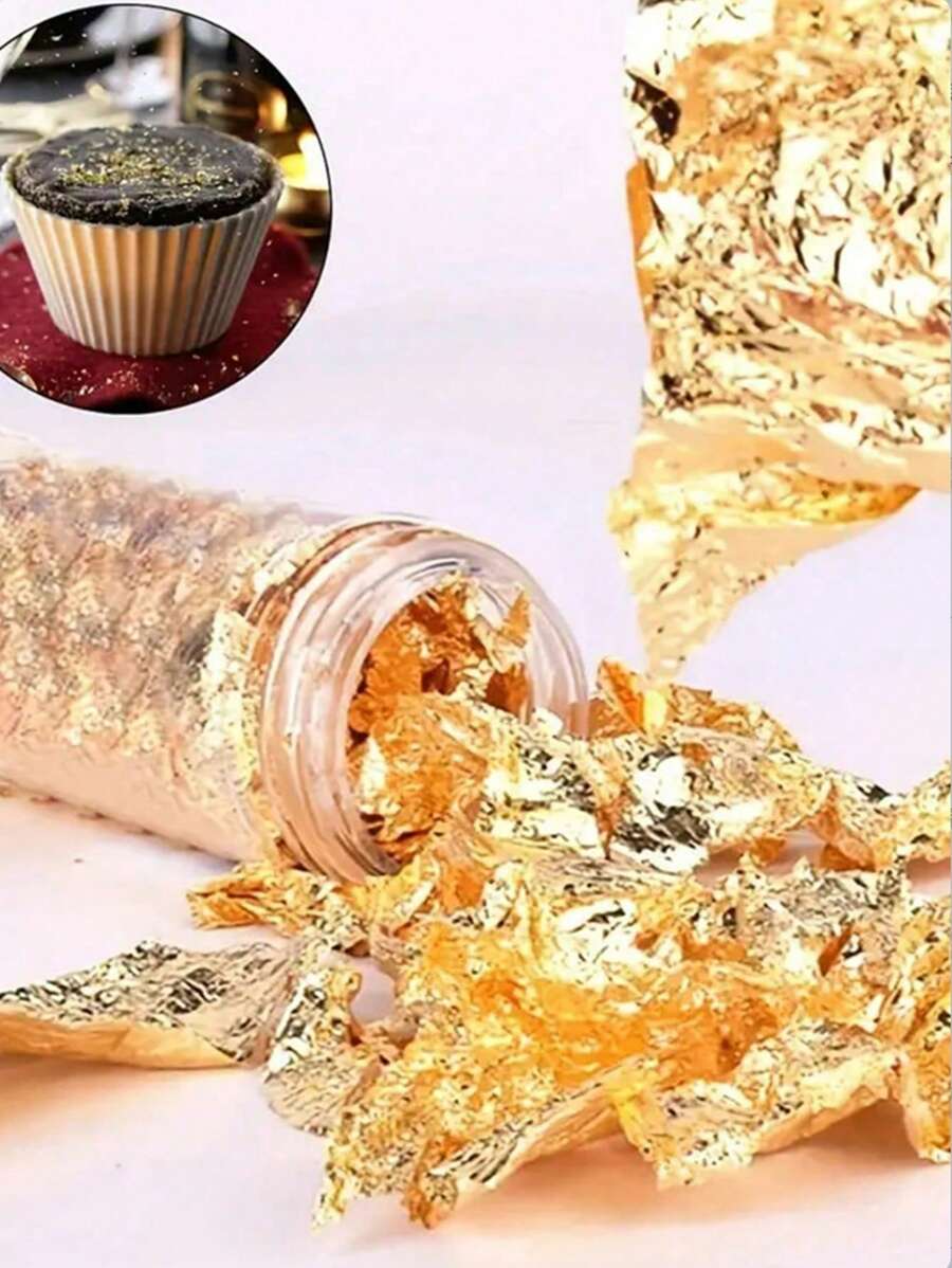 1 件/2 克金箔碎片装饰，金色闪亮设计，带有金箔碎片和不对称金片，适用于美甲、3D 闪光装饰指甲用品指甲饰指甲宝石 - 金色 - 查看 1