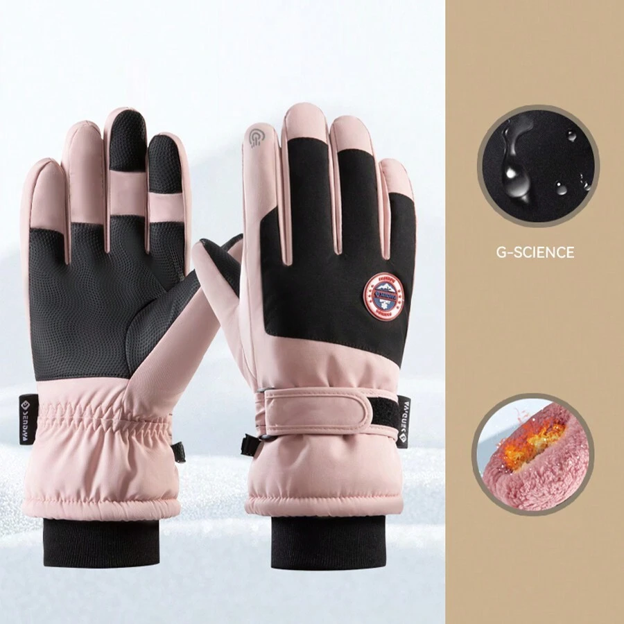 1 đôi Của phụ nữ Polyester Không thấm nước Màn hình cảm ứng Dày Mùa Đông Ngoài trời Thể thao Găng tay trượt tuyết - Hồng - Xem 1