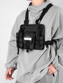酷炫哥德式背心胸包,運動騎乘可穿戴背包,具有功能性和個性化多口袋 - 黑色 - 查看 3