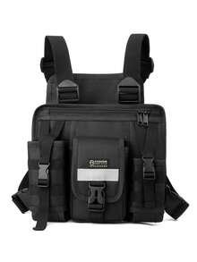 酷炫哥德式背心胸包,運動騎乘可穿戴背包,具有功能性和個性化多口袋 - 黑色 - 查看 4