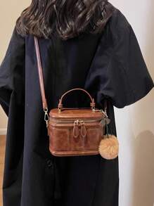 Fashionable Brown Vintage Pu Mini Square Handbag (with Cherry Pendant) - Brown - View 5