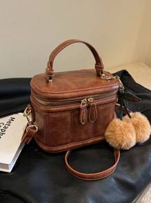 Fashionable Brown Vintage Pu Mini Square Handbag (with Cherry Pendant) - Brown - View 2