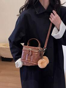 Fashionable Brown Vintage Pu Mini Square Handbag (with Cherry Pendant) - Brown - View 6