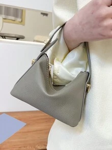 Bolsa De Metal Con Hebilla Para El Almuerzo, Bolsa De Mensajero Cuadrada Y Portátil Para El Hombro - Gris Claro - Ver 5