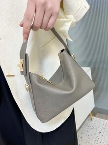 Bolsa De Metal Con Hebilla Para El Almuerzo, Bolsa De Mensajero Cuadrada Y Portátil Para El Hombro - Gris Claro - Ver 4