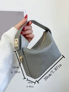 Bolsa De Metal Con Hebilla Para El Almuerzo, Bolsa De Mensajero Cuadrada Y Portátil Para El Hombro - Gris Claro - Ver 8