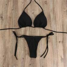 Micro Bikini Traje De Baño Sexy Brasileño Halter - Negro - Ver 2