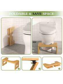馬桶凳,可摺疊馬桶凳適用於浴室蹲廁,成人用竹便桶凳,蹲坐式浴室馬桶凳 - 黃色 - 查看 5