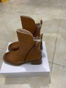 2023 Spring Autumn Winter New Vintage Women's Round Toe Double Zipper Boots, Ankle Length