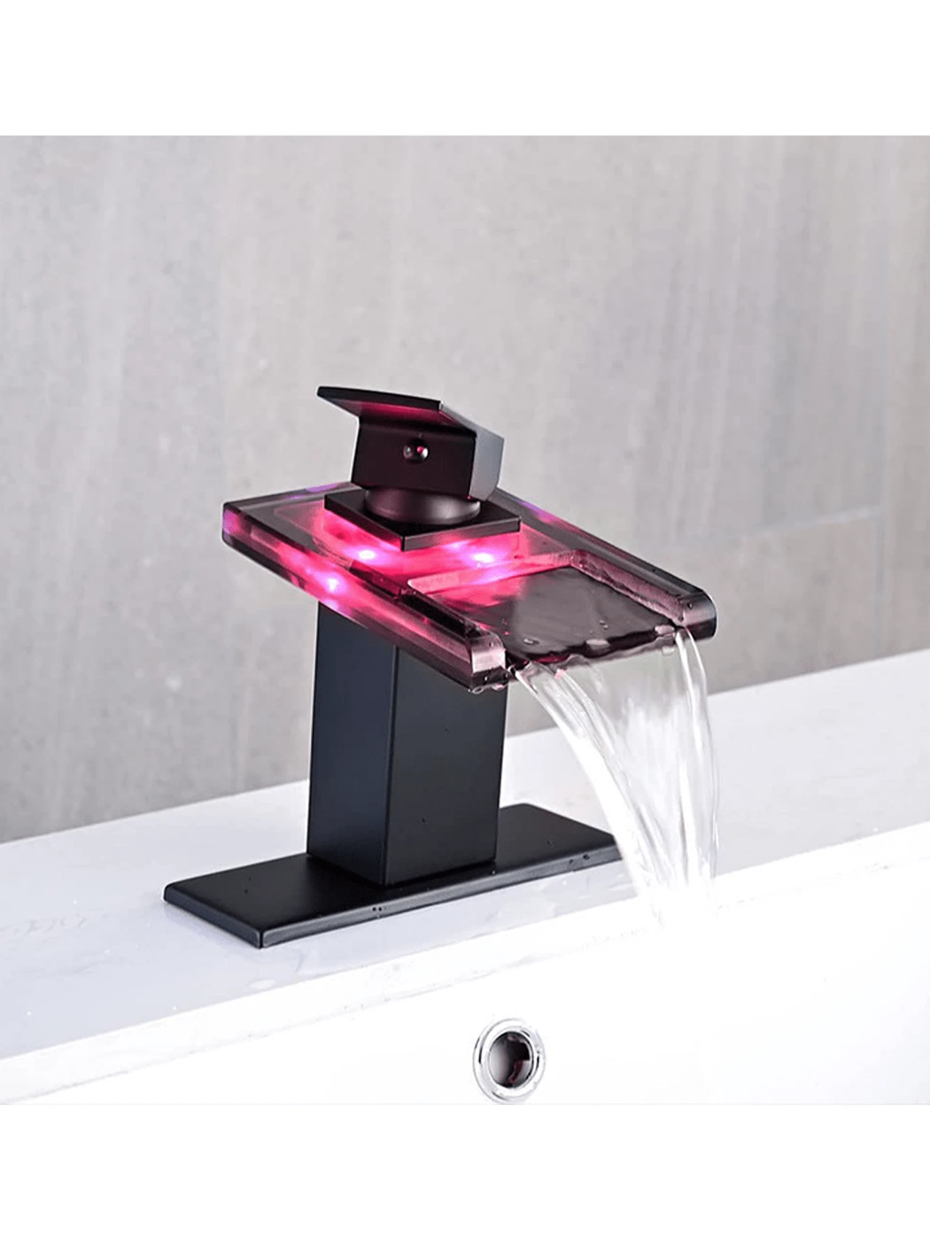 1 Juego Grifo Led De Color Que Cambia Con Energía Hidroeléctrica Para Lavamanos, Grifo De Cascada Que Emite Una Luz Inteligente - Negro - Ver 1