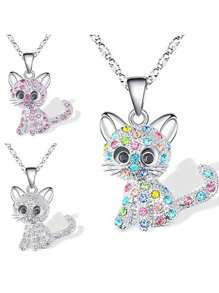 1 pieza Collar para adolescentes con colgante de gato con forma de piedras de colores, cadena minimalista de cerradura para la clavícula para niñas - Blanco - Ver 1