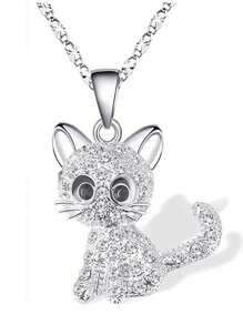 1 pieza Collar para adolescentes con colgante de gato con forma de piedras de colores, cadena minimalista de cerradura para la clavícula para niñas - Blanco - Ver 2