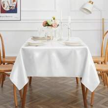 1pc Satin Party Tablecloth, Satin Tablecloth, Silky Tablecloth, Rectangular, Smooth Fabric Suitable For Wedding, Event, Party, Birthday Celebration, Dining Table Decoration - White - View 5